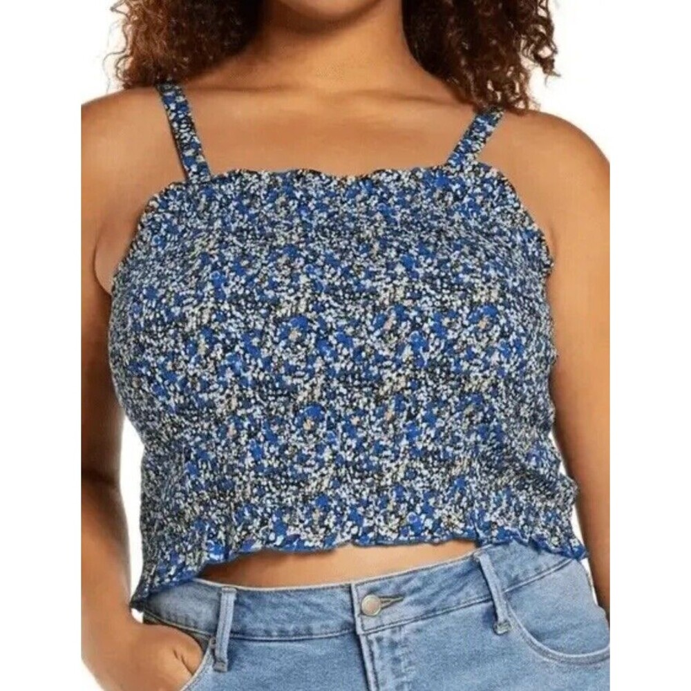 BP Floral Smock Crop Tank Top In Black Blue Maisey Ditsy Size 1X NWOT